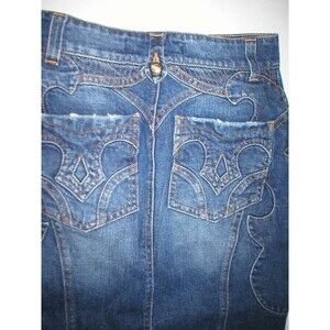 Just Cavalli Blue Embroidered Denim Pencil Skirt